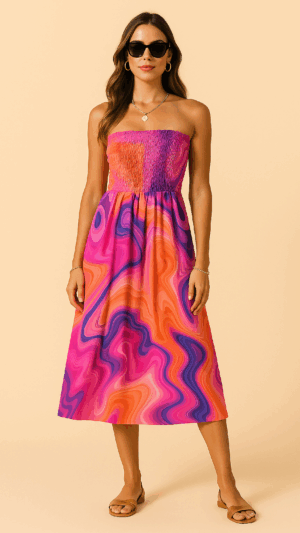 STRAPLEZ - GİPELİ - DİZALTI YIRTMAÇLI - SOLEYLİ ELBİSE - SUMMER