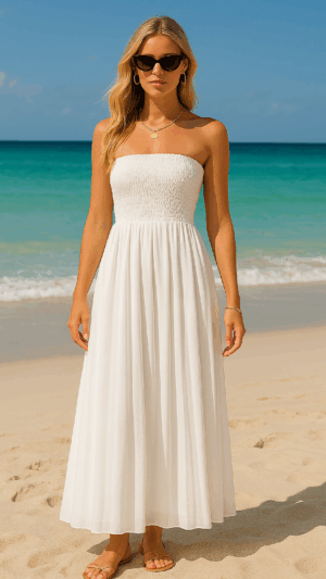 STRAPLEZ - GİPELİ - DİZALTI YIRTMAÇLI - SOLEYLİ ELBİSE - SUMMER